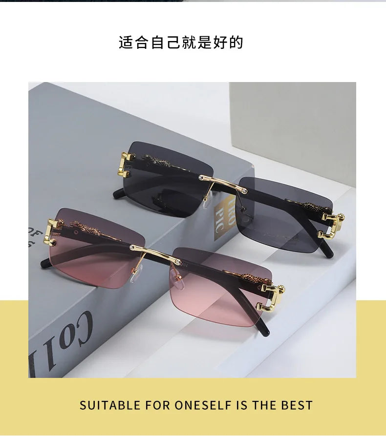 Frameless Rectangular Vintage Sunglasses – UV400 Personalised Eyewear for Men & Women