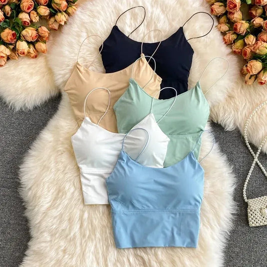 Women's Ice Silk Seamless Tube Top Bralette – Wireless Padded Sports Camisole Vest