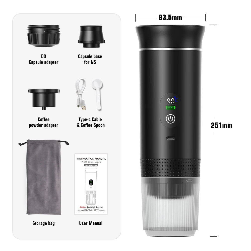 3-in-1 Portable Espresso Coffee Maker – Capsule, Powder & Travel Coffee Machine