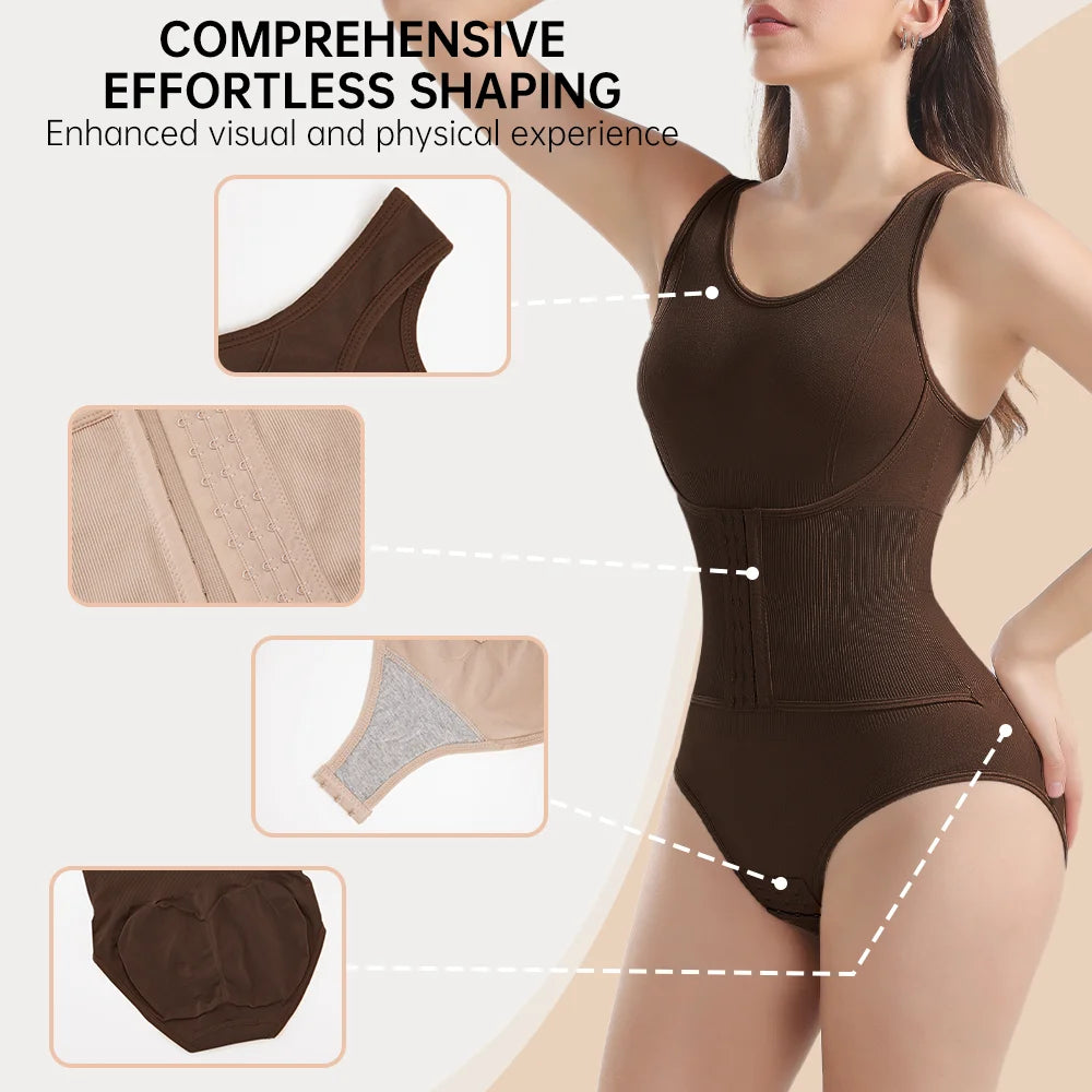 Women's Zippered Bodysuit Shapewear – Tummy Control Waist Trainer Corset Top