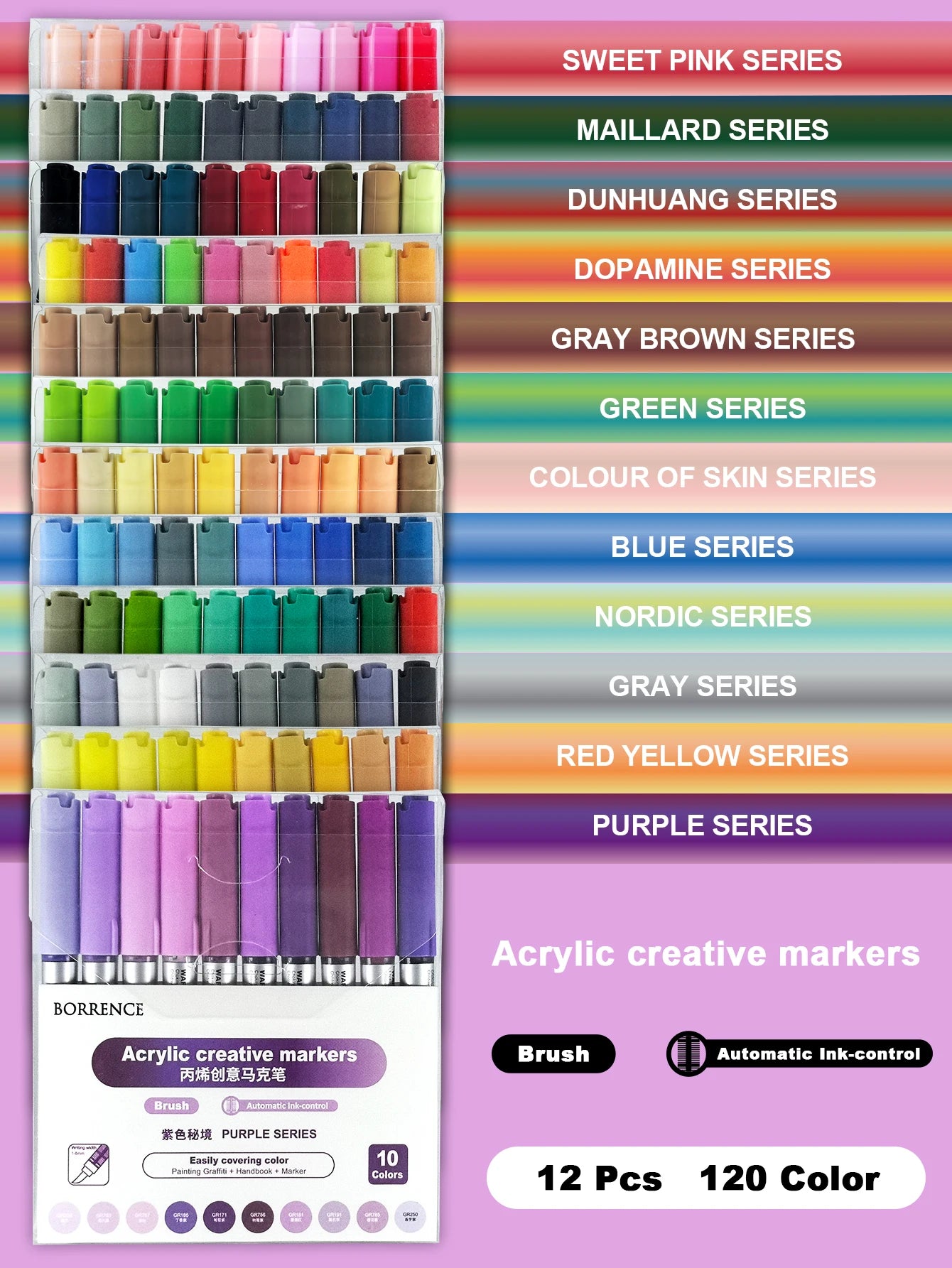 Borrence 120Colors/Bag Acrylic Paint Markers Direct Liquid Paint Marker Pen Set Automatic Ink Control System Art Markers Set