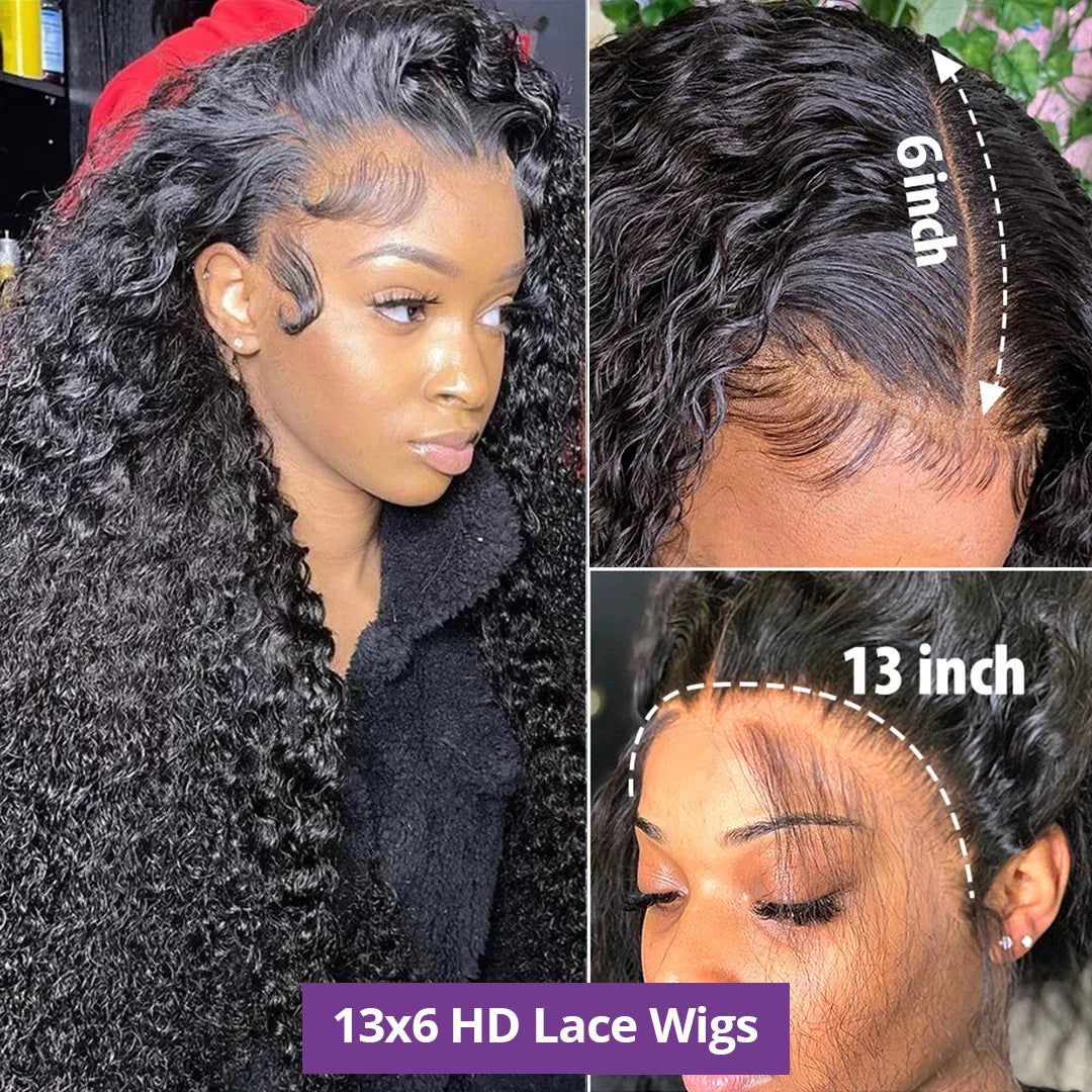 13x6 Hd Lace Frontal Wig Deep Wave 250 Density Curly Human Hair Wigs Preplucked Water Wave Front Wigs For Black Women Brazilian