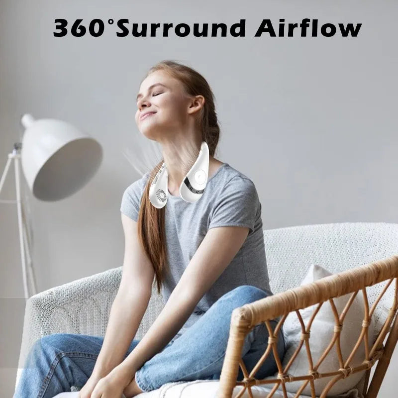 5000mAh Bladeless Neck Fan – USB Rechargeable Foldable Wearable Cooling Fan