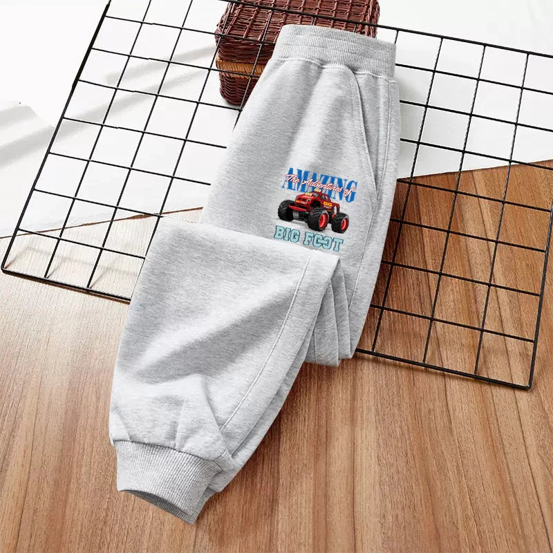 Monster Truck Sports Trousers for Little Boys SUV Car Cartoon Long Pants Children Cotton Sweetpants 3-14T GSKC1