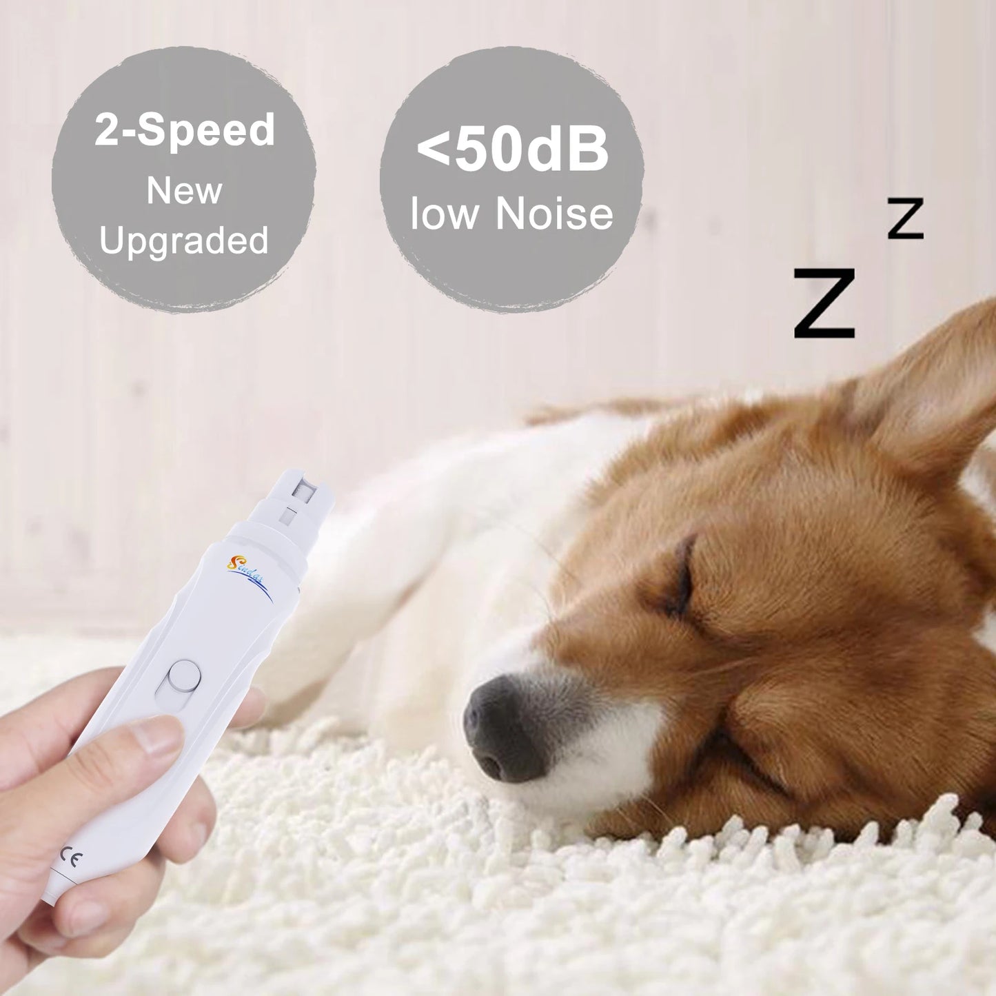 Rechargeable Dog Nail Grinder — Quiet 2-Speed Painless Paw Trimmer