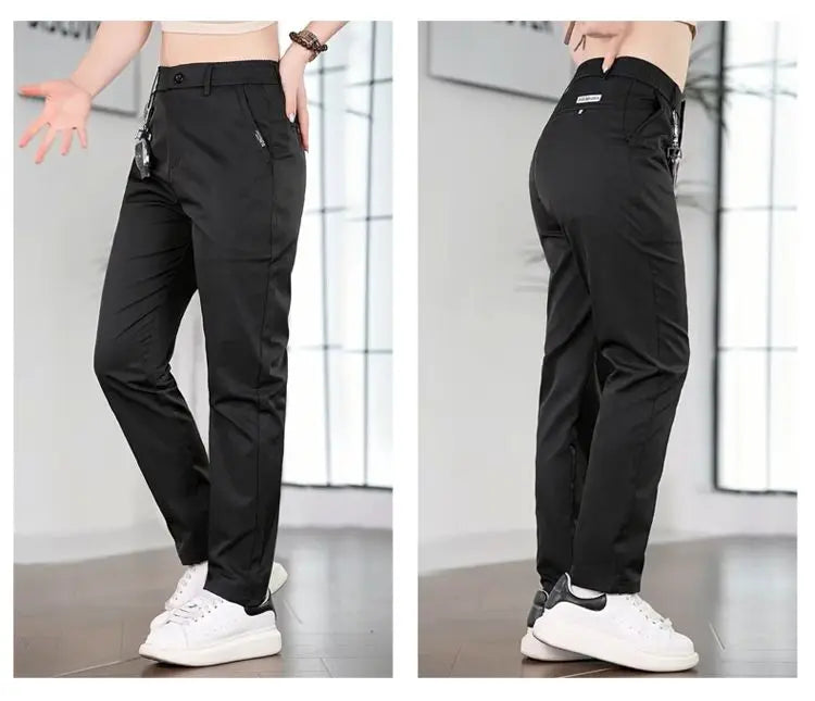 2026 Men's Ice Silk Straight Leg Thin Breathable Casual Pants Summer Business Long Trousers Fashionable Versatile Lightweight