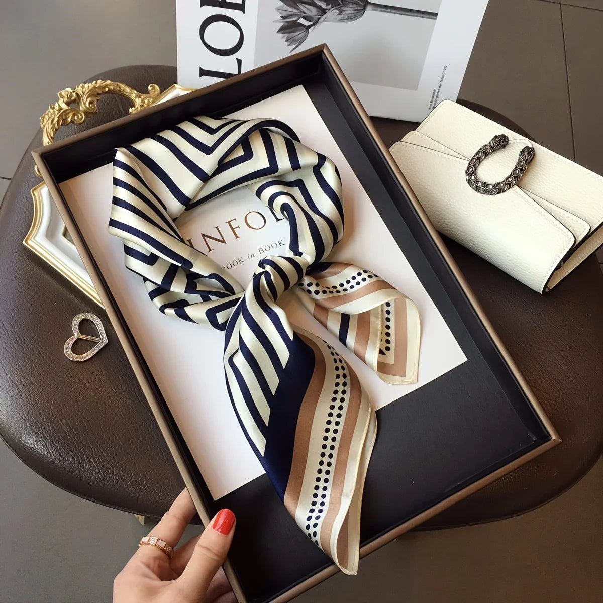 Luxury Brand Women Leopard Print Square Hijab Scarf Soft Satin Silk-like Small Neck Scarf Stylish Casual Headscarf