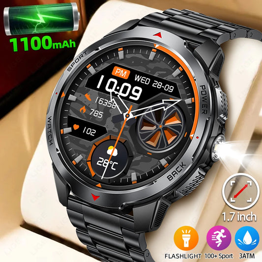 LIGE Smart Watch – 1100mAh Battery LED Flashlight Compass Bluetooth Call