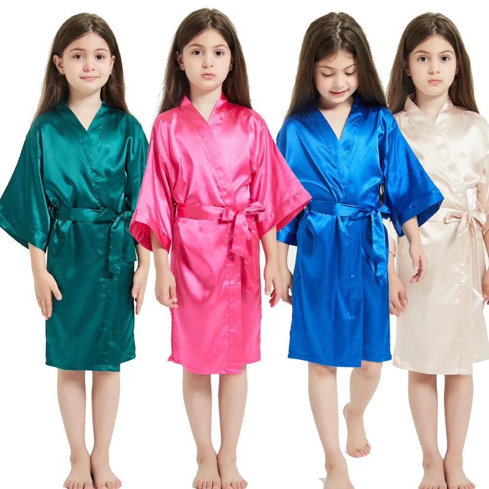 Kimono Girls Kids Bathrobe For Girls Toddle Baby Girls Silk Satin Bathrobe Pink Wedding Party Robes Spa Bathrobe Bridemaid Gowns