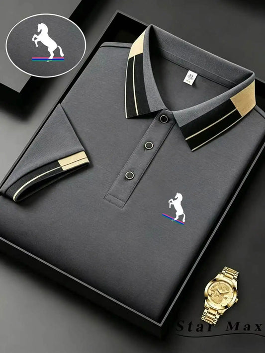 Men's Milan Style Horse Embroidery Polo Shirt – Luxury Business Casual Tee