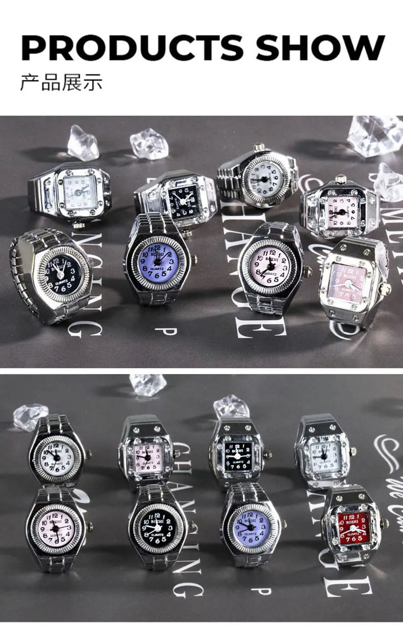 Vintage Y2K Finger Watch Rings for Women Men Elastic Stretchy Roman Quartz Mini Watches Rings Punk anillos Gift