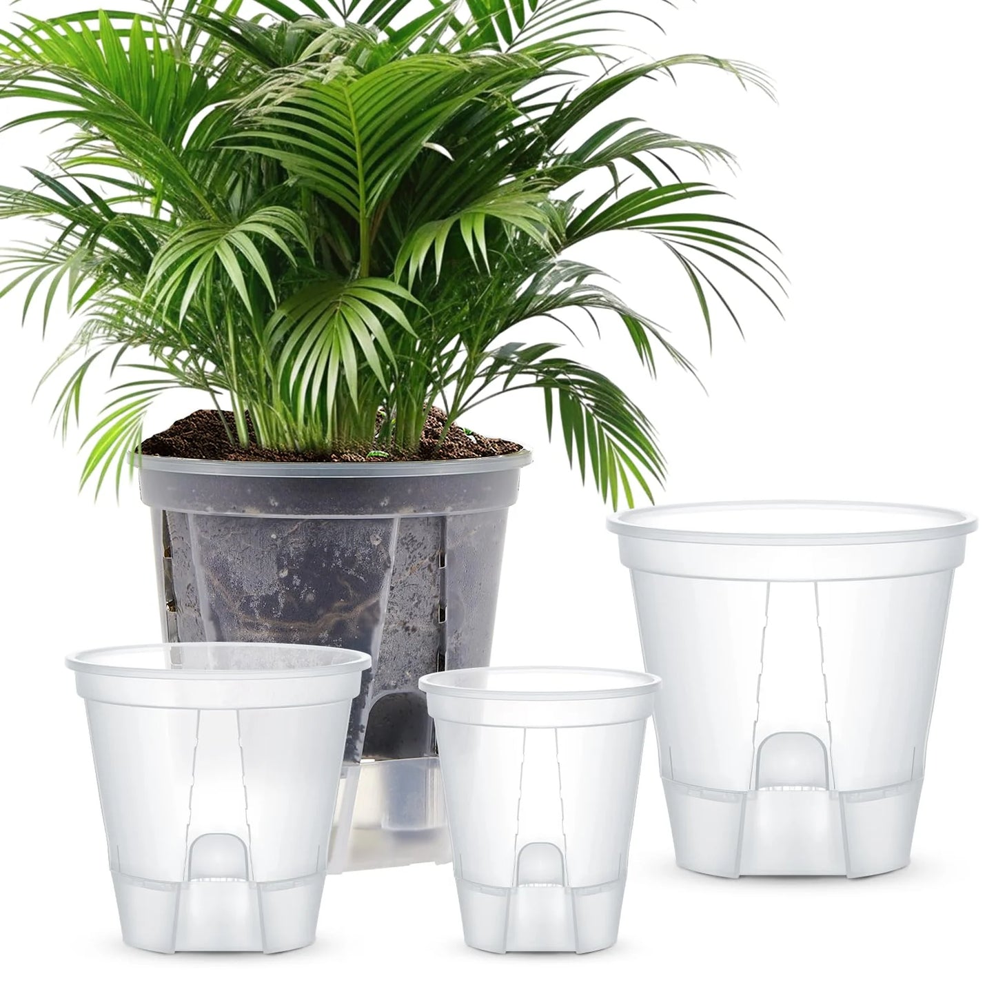 5-Piece Self-Watering Transparent Pots with Reservoir – Indoor Orchid & Bonsai Planters