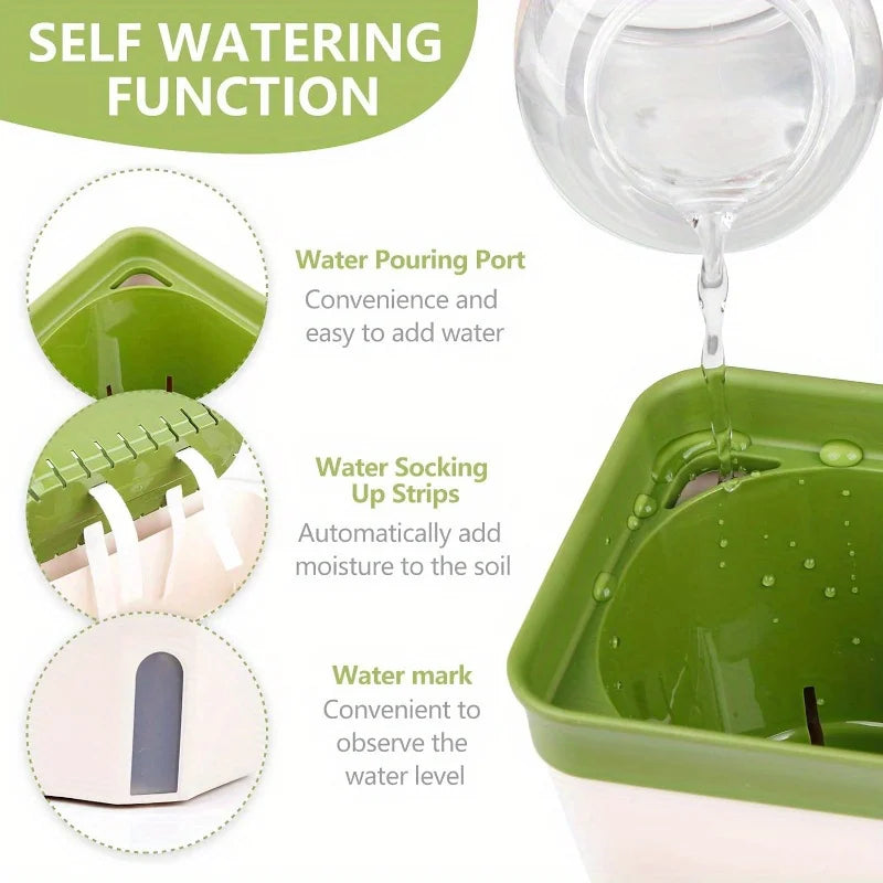 Self-Watering Windowsill Herb Planter Kit – Indoor Garden Set with Water Level Indicator