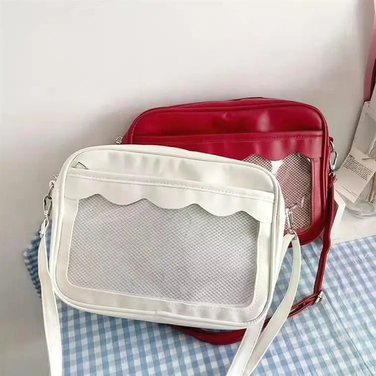 Japanese Harajuku Women's Ita Bag PU Transparent Pocket Itabag High School Girl Uniform JK Crossbody Shoulder Bag Handbag
