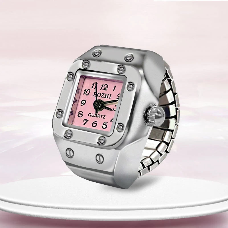 Vintage Y2K Finger Watch Rings for Women Men Elastic Stretchy Roman Quartz Mini Watches Rings Punk anillos Gift