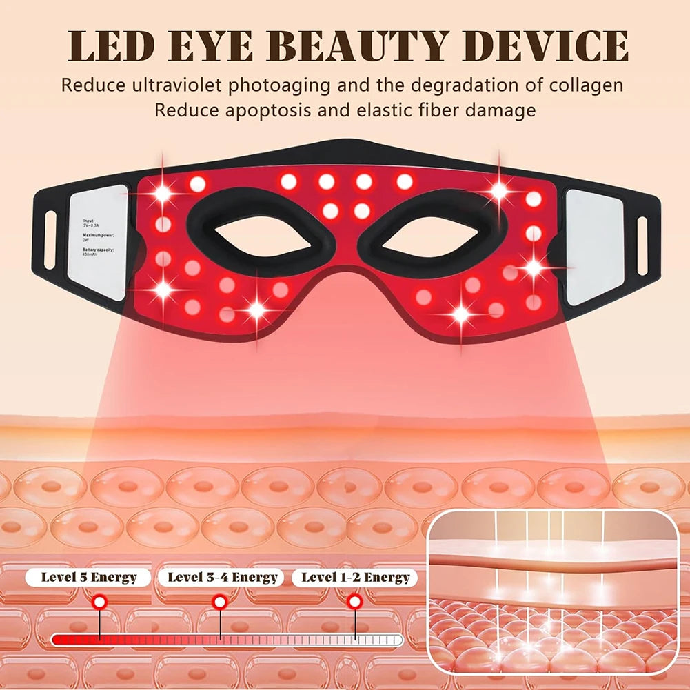 Red Light Eye Mask 630NM 850NM LED Eye Red Light Therapy Eye Mask with 5Modes Massager for Relieve Eye Bag Dark Circle Puffiness