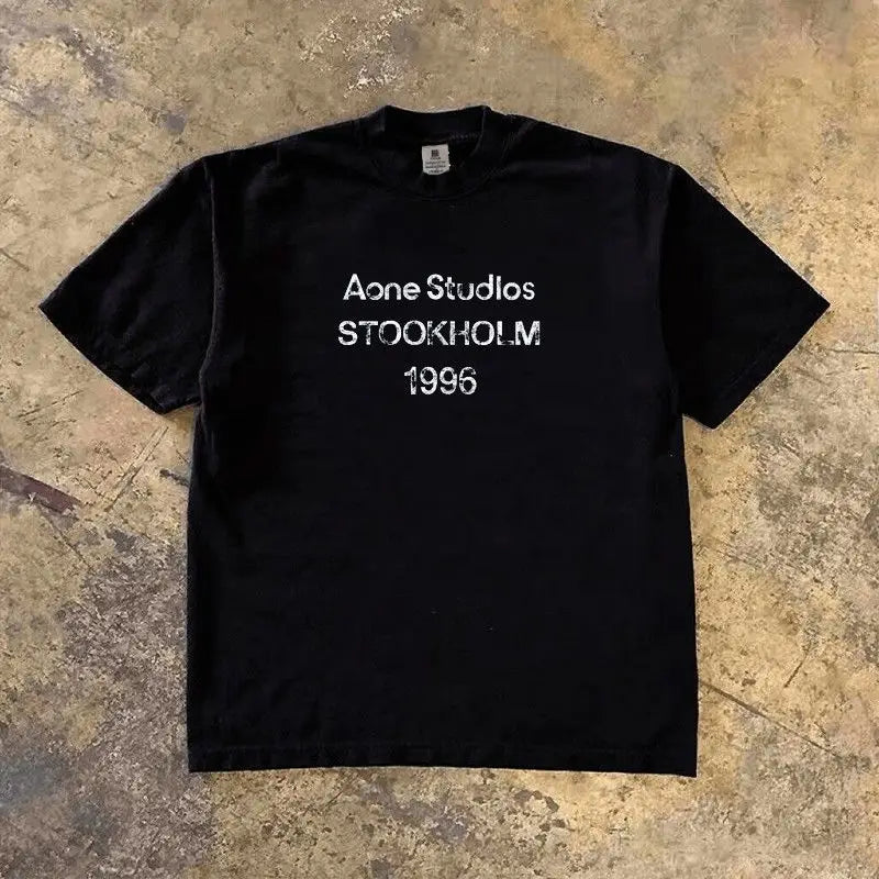 Amerikanischer High Street Retro English Print Baumwoll-T-Shirt – Unisex Loose Tee