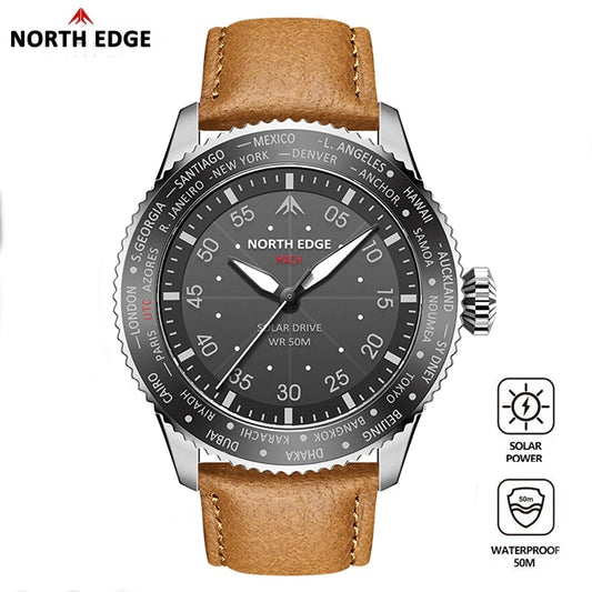 NORTH EDGE MACH Solar Quartz Pilot Sports Watch – 50m Waterproof Luminous