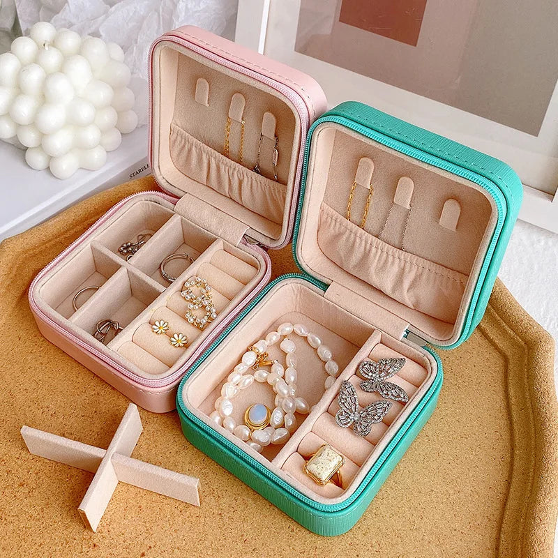Simple And Portable Palm Jewelry Box, Ring And Earring Storage Box, Zipper Flip Cover, Travel Accessory Box, Pearl Box