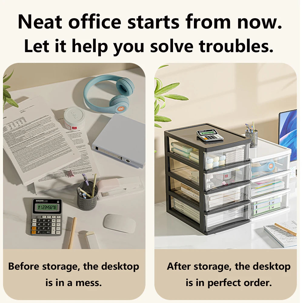 Clear Desktop Storage Box with Drawer – Heightened Organiser for Stationery & Cosmetics