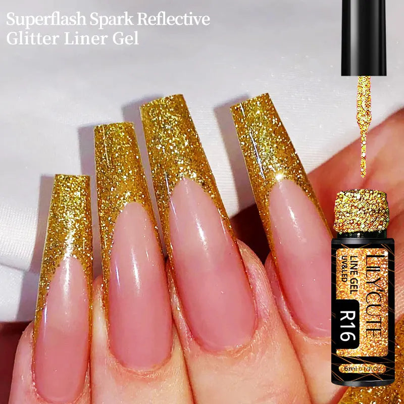 Gold Metallic Gel Nail Polish Liner – Super Bright Mirror French Stripe Nail Art