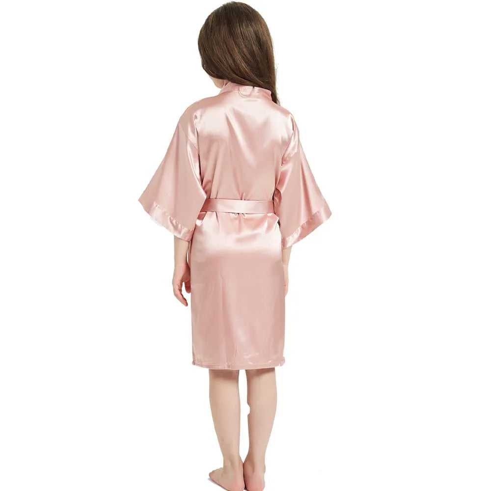 Kimono Girls Kids Bathrobe For Girls Toddle Baby Girls Silk Satin Bathrobe Pink Wedding Party Robes Spa Bathrobe Bridemaid Gowns