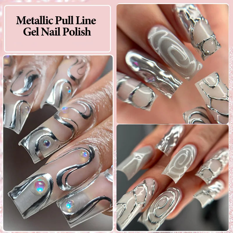 Silver Metallic Gel Nail Polish Liner – Super Bright Mirror Pull Line Art Pen