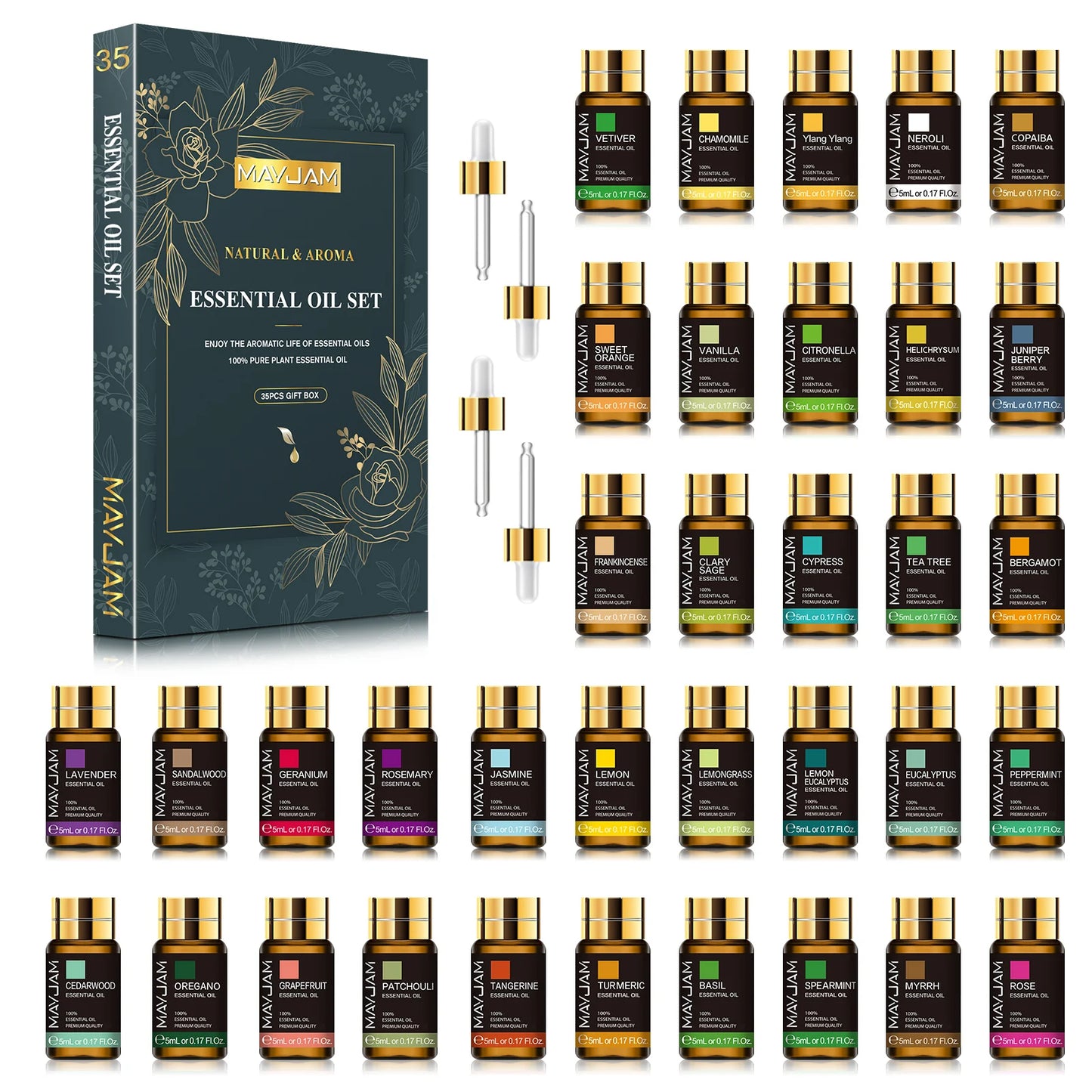 MAYJAM 35-Piece Essential Oil Set – Diffuser, Candle Making & Aromatherapy Gift Box