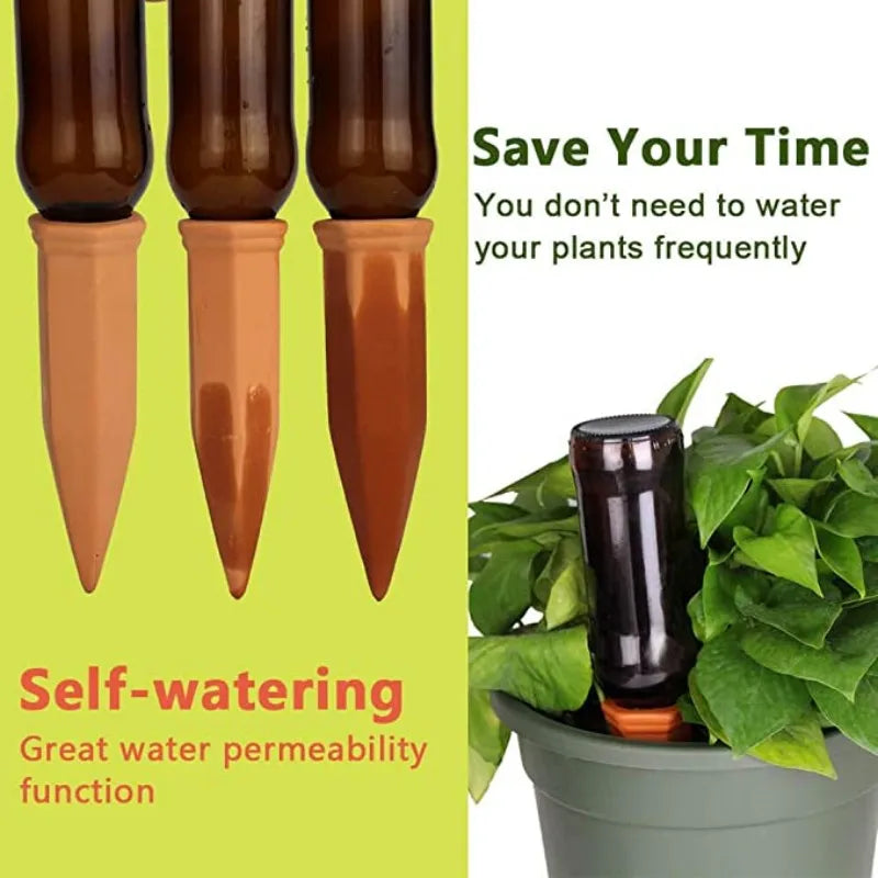 Terracotta Self-Watering Plant Stakes – Automatic Irrigation for Indoor & Outdoor Plants