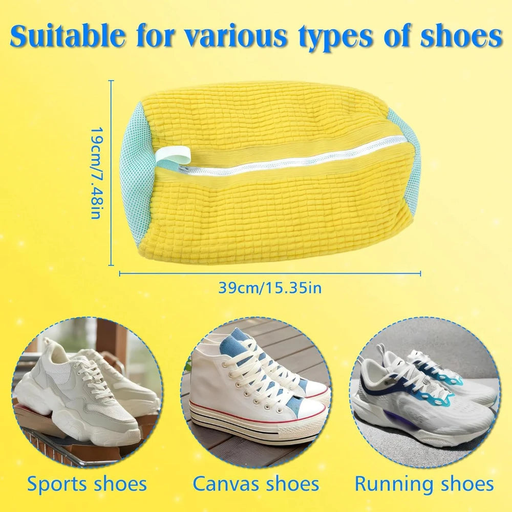 Durable Mesh Shoe Wash Bag with Zipper & Plush Lining - Protects Sneakers/Casual Shoes in Washing Machine, Reusable Laundry Bag
