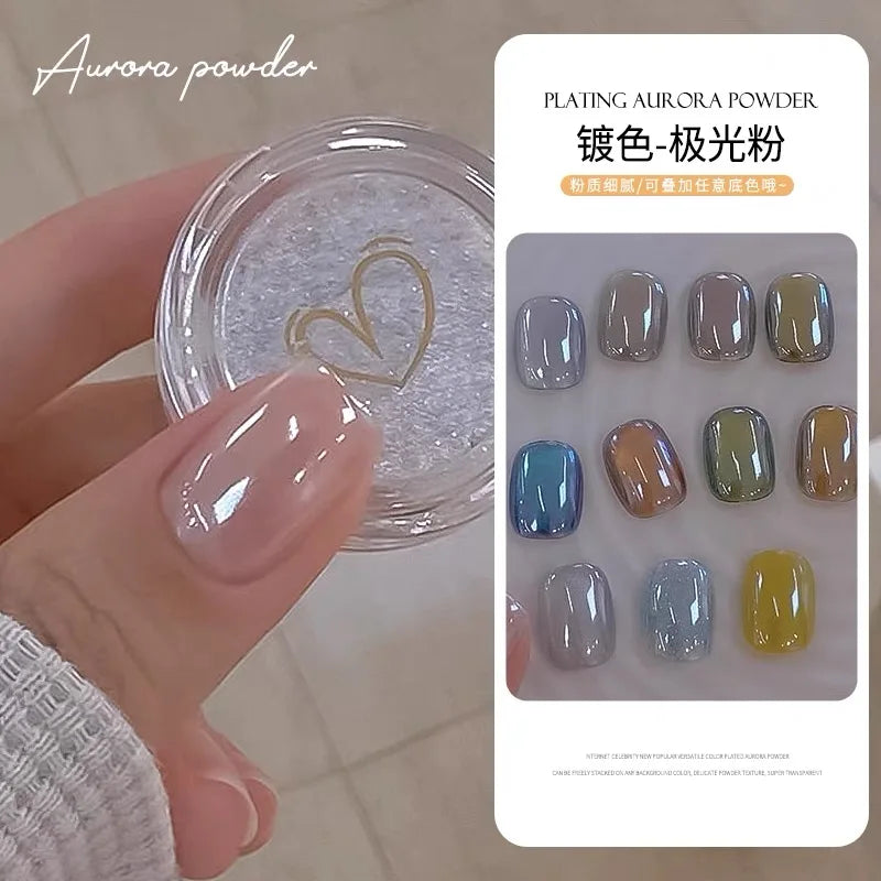 Aurora Chrome Nail Powder – High-Gloss Moonlight Mirror Pearl Glitter Pigment