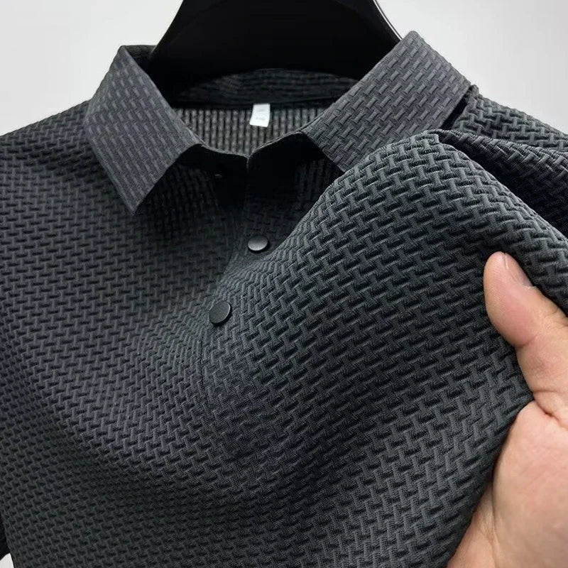 Men's Bone Flower Solid Color Polo Shirt Business Casual Short Sleeve Summer Breathable Versatile Top