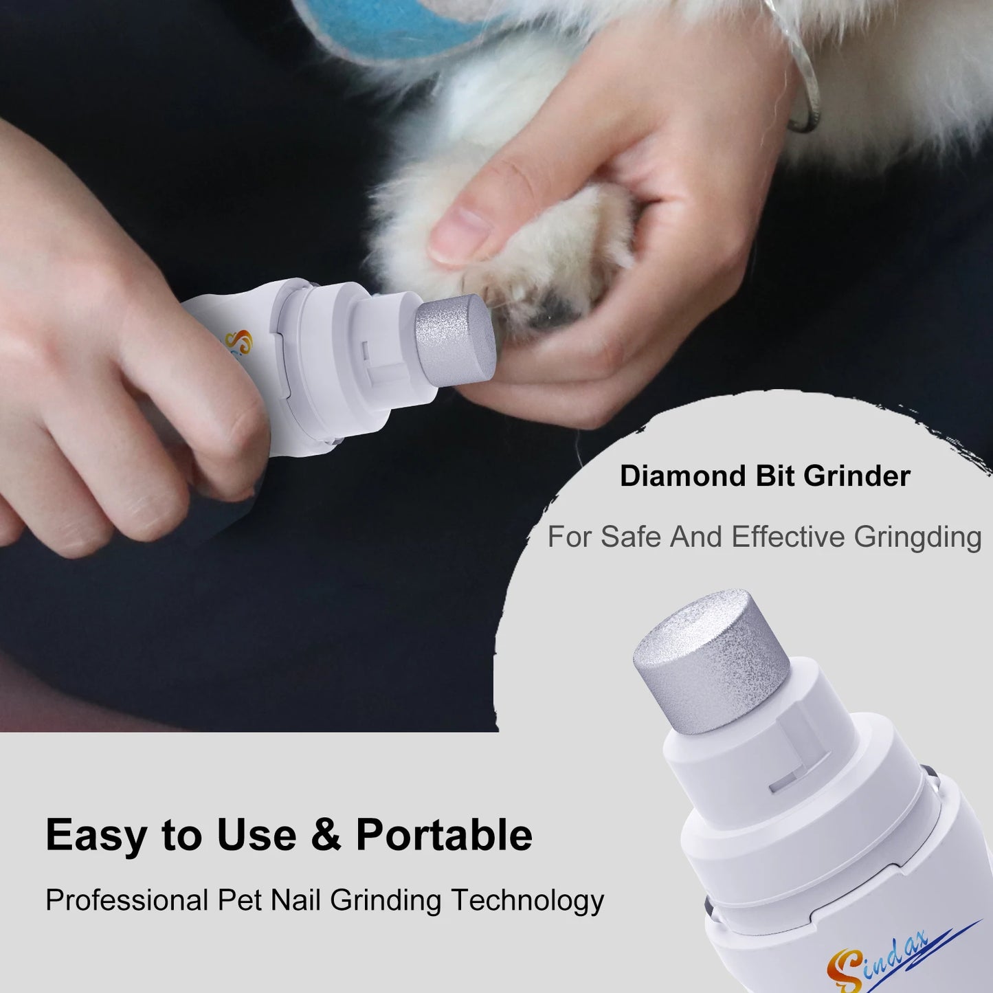 Rechargeable Dog Nail Grinder — Quiet 2-Speed Painless Paw Trimmer