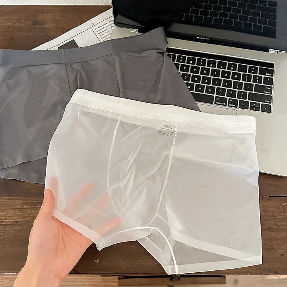 Mens Ice Silk Underwear Seamless Transparent Boxer Shorts Sexy Ultra-thin Breathable Panties Male Quick Dry U Pouch Underpants