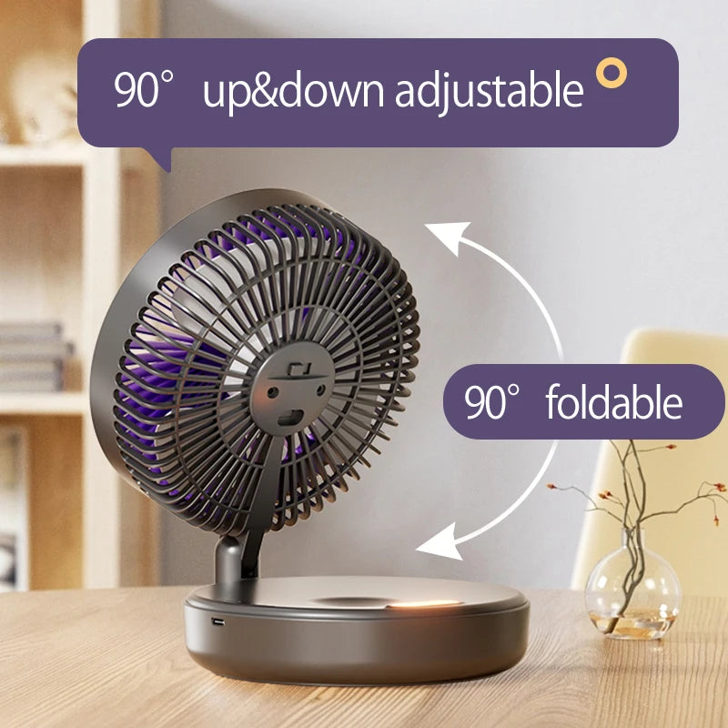 Rechargeable 3-in-1 Portable Fan with Night Light — Wall Mount, 90° Fold, 4 Speeds