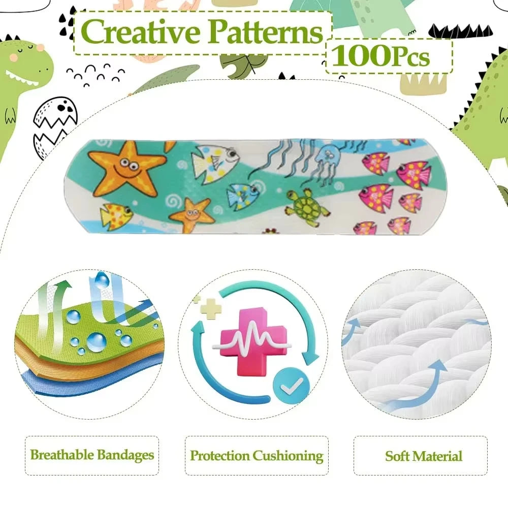 "100Pcs Kids Bandages Bulk Kids Cute Cartoon Bandages Flexible Adhesive Strips Medical Waterproof Breathable for Children "