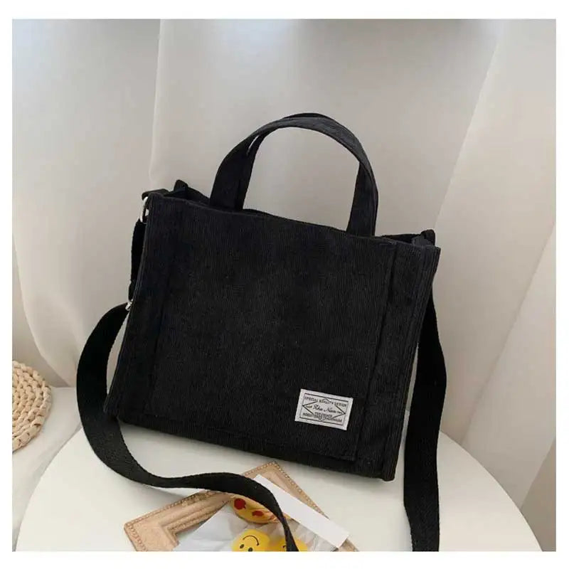 Women's Corduroy Square Crossbody Tote Bag – Casual Shoulder Travel Organiser
