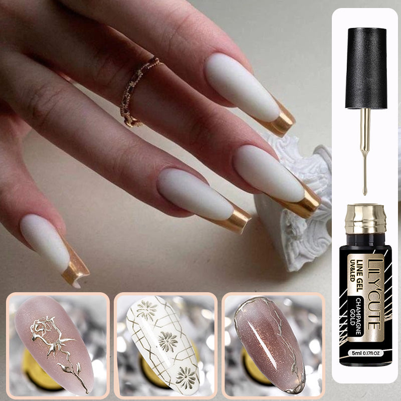 Gold Metallic Gel Nail Polish Liner – Super Bright Mirror French Stripe Nail Art