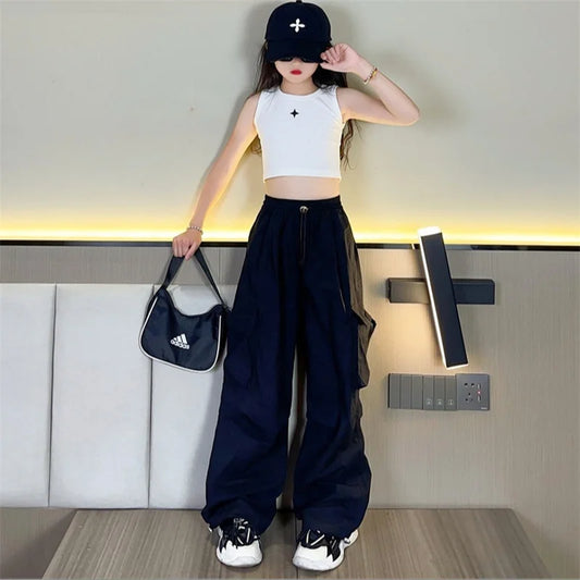 Girls' Loose Cargo Jogger Pants – Streetwear Trousers Ages 5–14