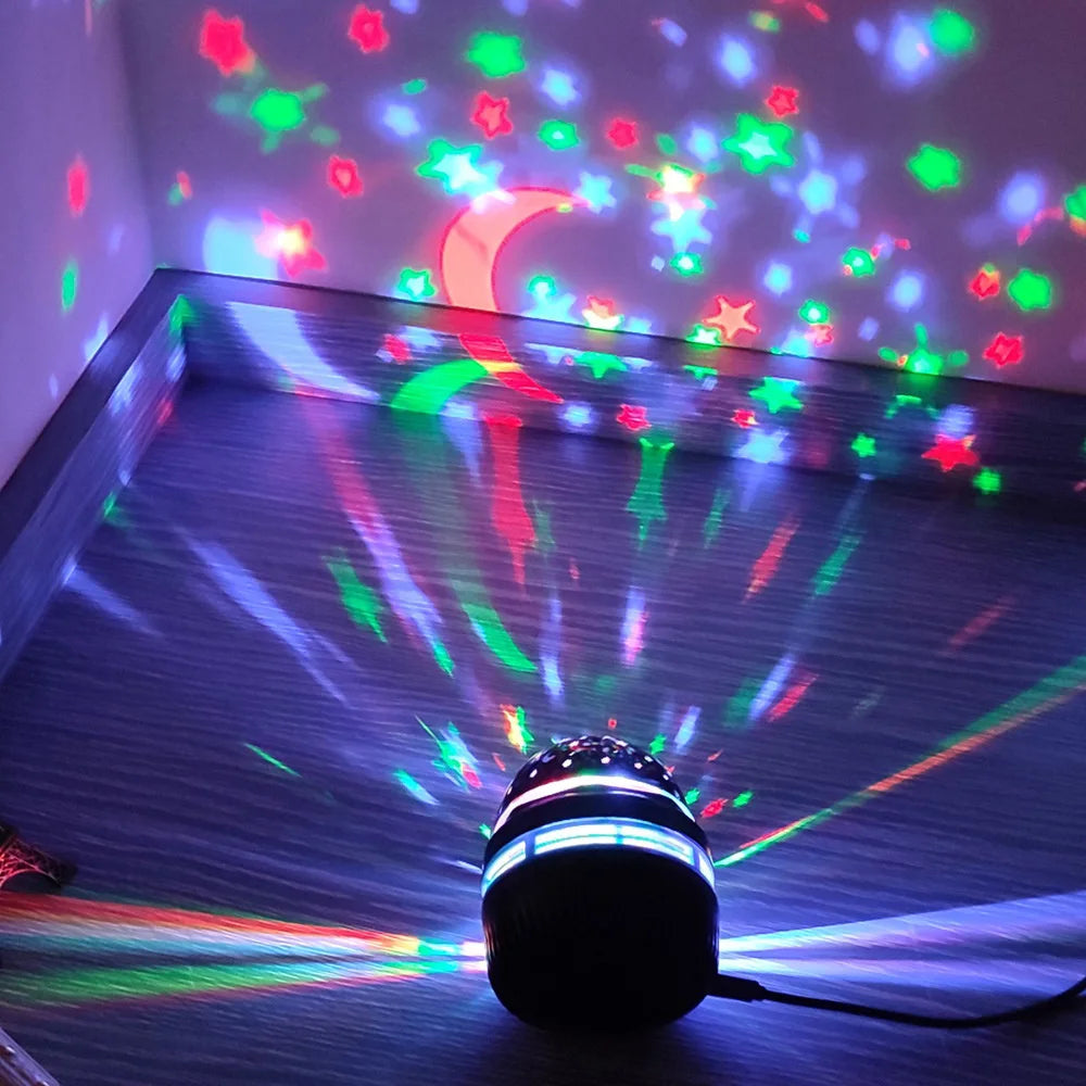 LED Starry Sky Projector – 360° Rotating USB Atmosphere Lamp for Bedroom & Events