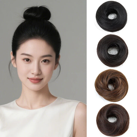 Synthetic Messy Bun Chignon Hairpiece – Easy Clip-On Donut Bun Extension Scrunchie