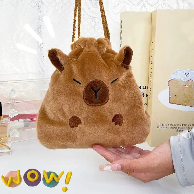 1pc Portable Drawstring Storage Bag Gifts Cute Cartoon Capybara Kawaii Cosmetic Pouch Large Capacity Capybara Plush Storage Bag