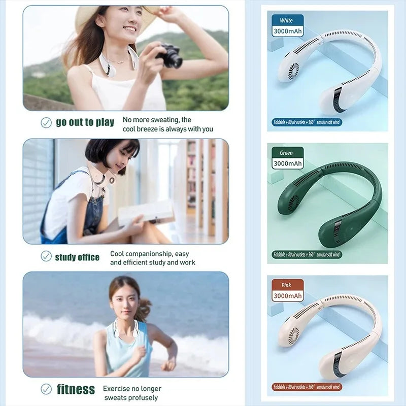 5000mAh Bladeless Neck Fan – USB Rechargeable Foldable Wearable Cooling Fan
