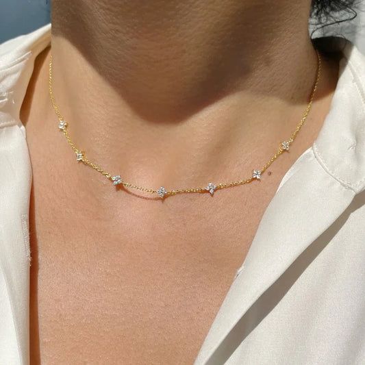 18K Gold Four Leaf Clover Zircon Collar Necklace – Luxury Stainless Steel