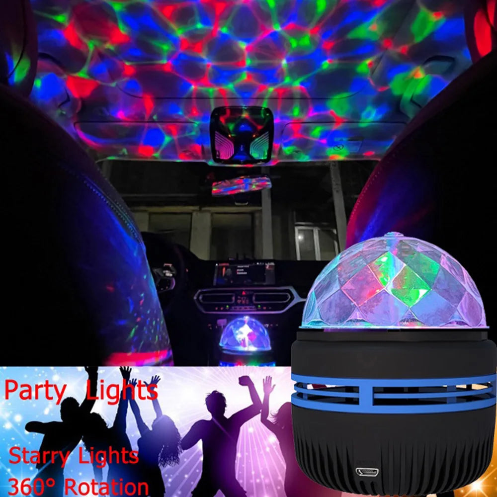 LED Starry Sky Projector – 360° Rotating USB Atmosphere Lamp for Bedroom & Events
