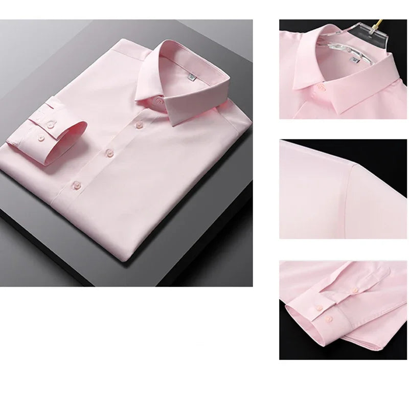 New Men's Business Casual Long Sleeved Solid Color Shirt Wrinkle Resistant Wrinkle Free Comfortable All Season Versatile Top