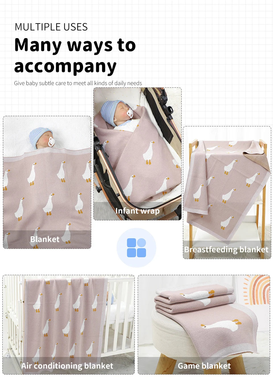 Baby Cotton Blanket Cartoon Goose Knitted Newborn Boys Girls Swaddle Wrap Plaid for Stroller Bedding 90*70cm Infant Sleeping Mat