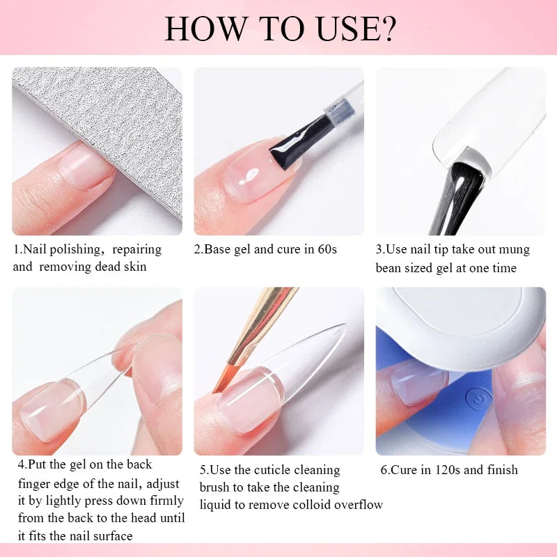 3 IN 1 Soft Nail Tips Gel Transparent Nail Tips Gel For False Nails Extension Strong Adhesive Tip Glue UV LED Soak Off Manicure