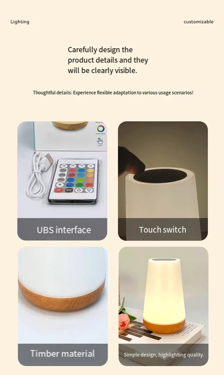 Dimmable Touch LED Table Lamp – 13 Colours & 5 Brightness Rechargeable Bedside Light