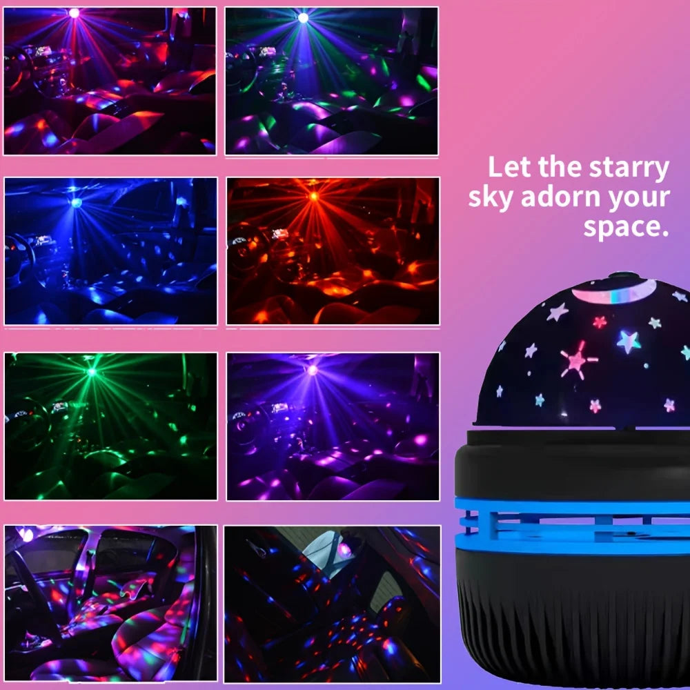 LED Starry Sky Projector – 360° Rotating USB Atmosphere Lamp for Bedroom & Events